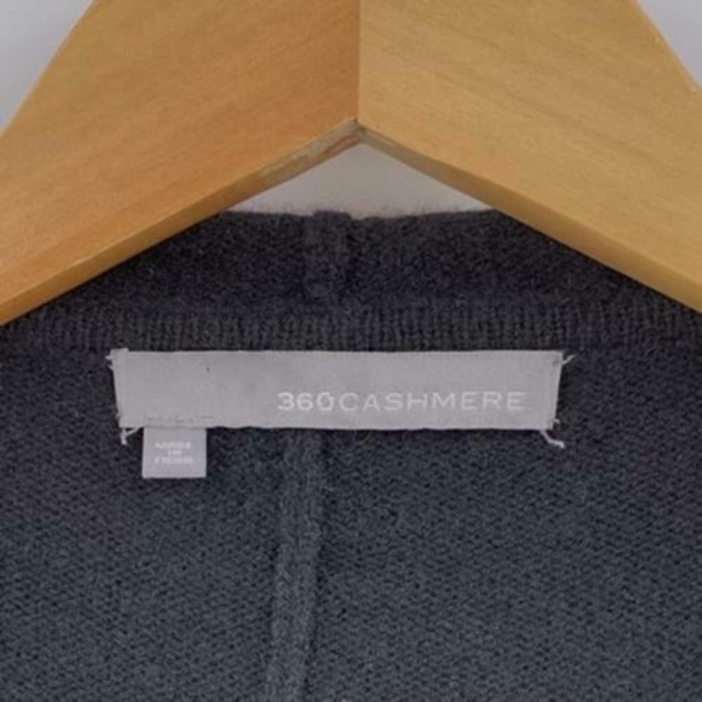 360Cashmere Black White Gray Striped Hooded Poncho One Size 100% Cashmere - Picture 2 of 3